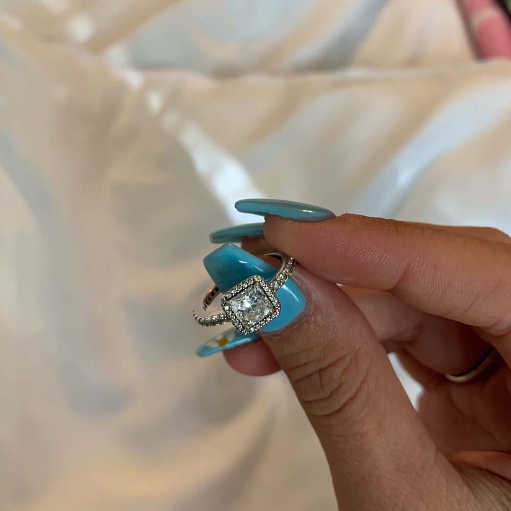 Pandora square sparkle halo ring